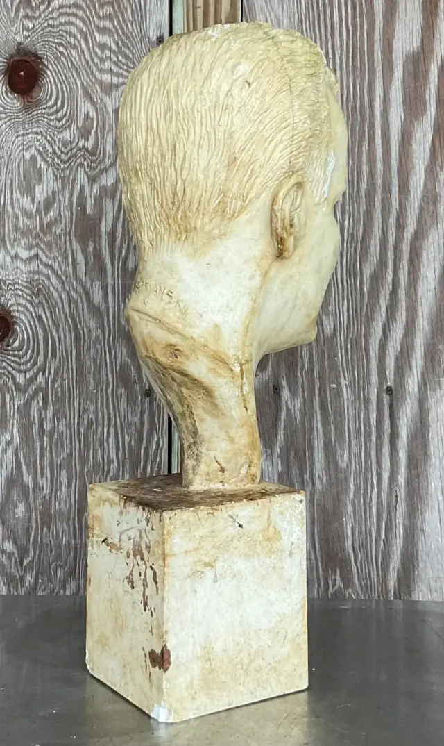 Vintage Boho 1949 Signed Plaster Bust of Man — additional photo 6