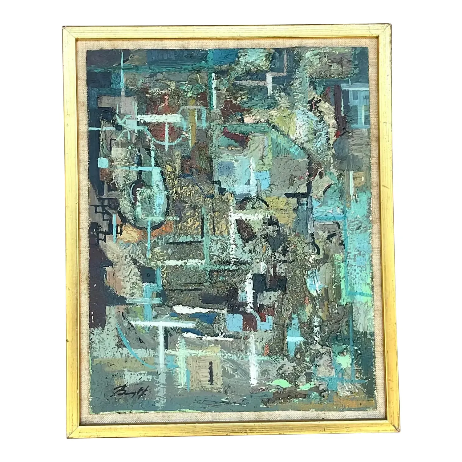 Vintage Boho 1950s Signed Original Abstract Oil on Board — additional photo 1