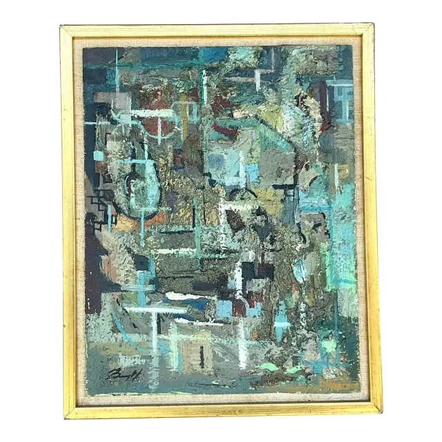 Vintage Boho 1950s Signed Original Abstract Oil on Board — additional photo 1