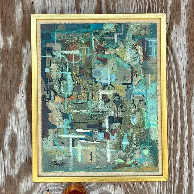 Vintage Boho 1950s Signed Original Abstract Oil on Board — additional photo 2