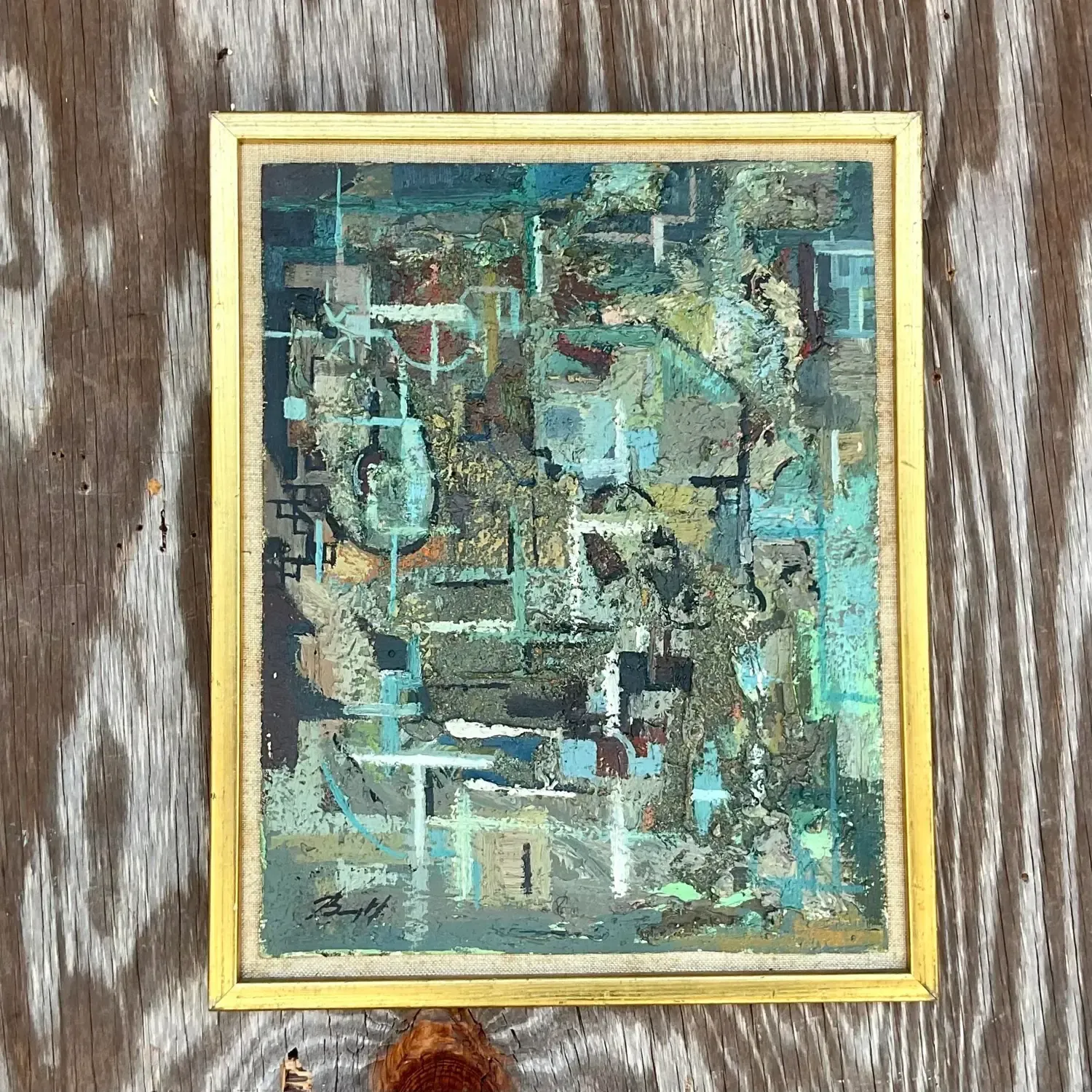 Vintage Boho 1950s Signed Original Abstract Oil on Board — additional photo 3