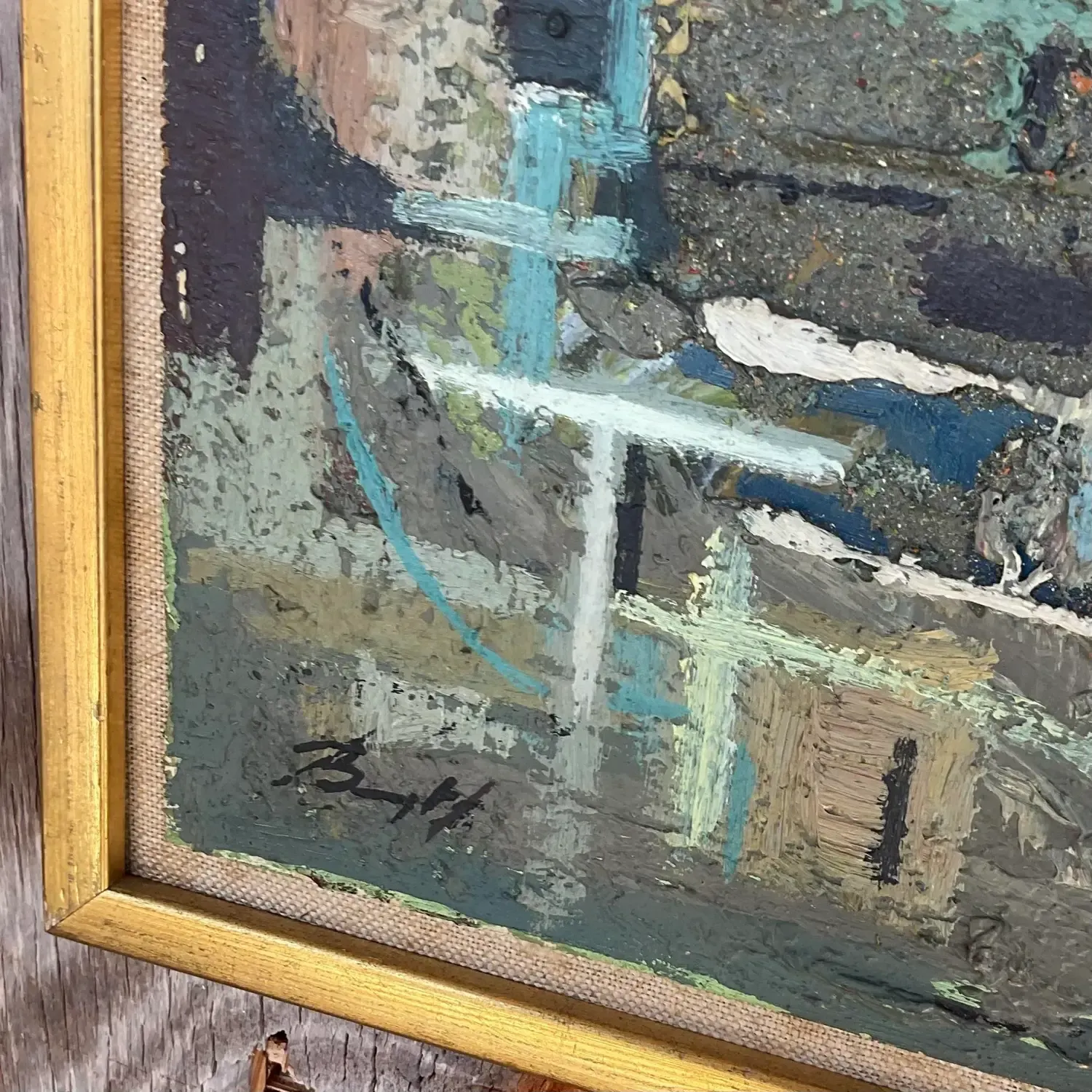 Vintage Boho 1950s Signed Original Abstract Oil on Board — additional photo 6