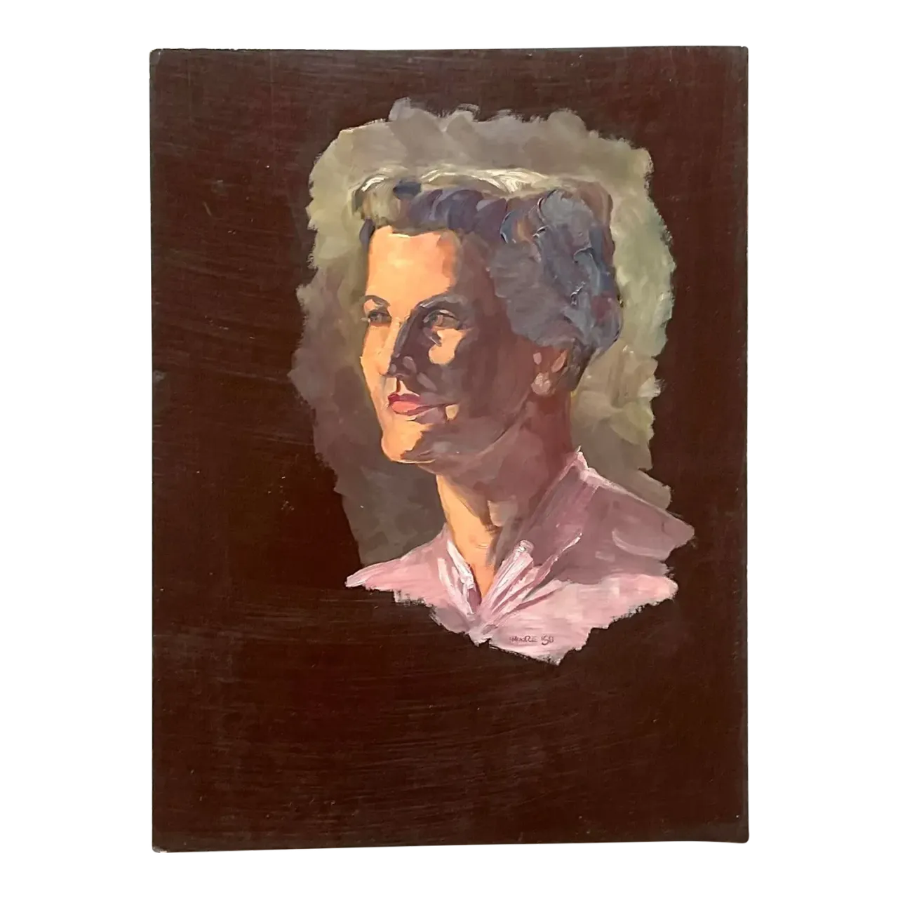 Vintage Boho 1950s Signed Original Oil Portrait on Board