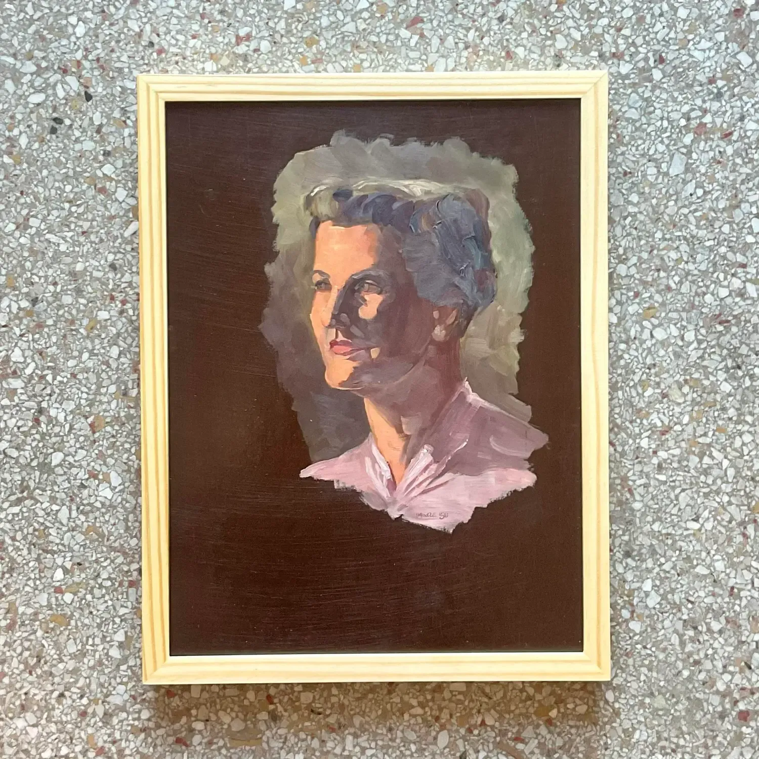Vintage Boho 1950s Signed Original Oil Portrait on Board — additional photo 1