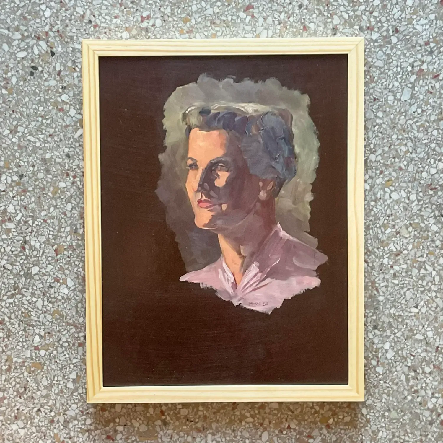 Vintage Boho 1950s Signed Original Oil Portrait on Board — additional photo 2