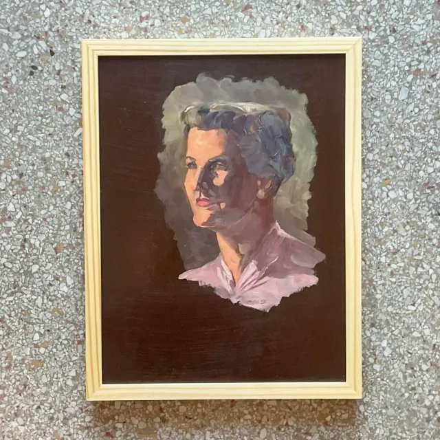 Vintage Boho 1950s Signed Original Oil Portrait on Board — additional photo 2