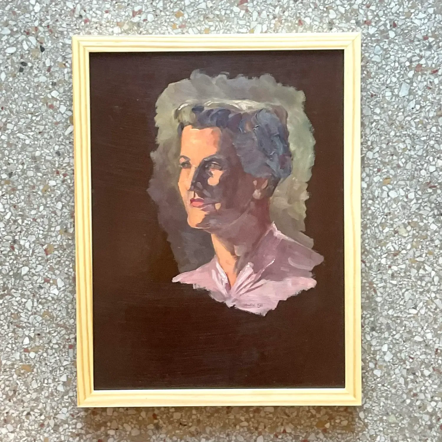 Vintage Boho 1950s Signed Original Oil Portrait on Board — additional photo 3