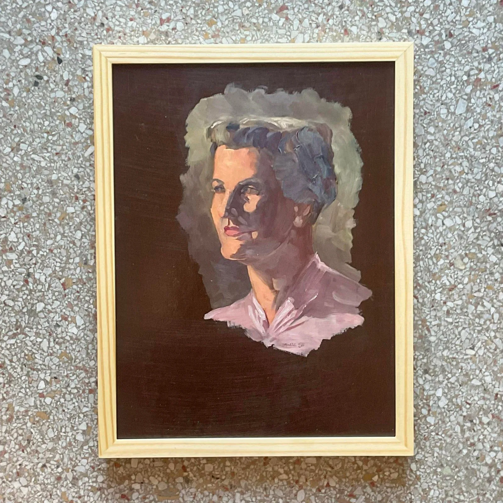 Vintage Boho 1950s Signed Original Oil Portrait on Board — additional photo 5