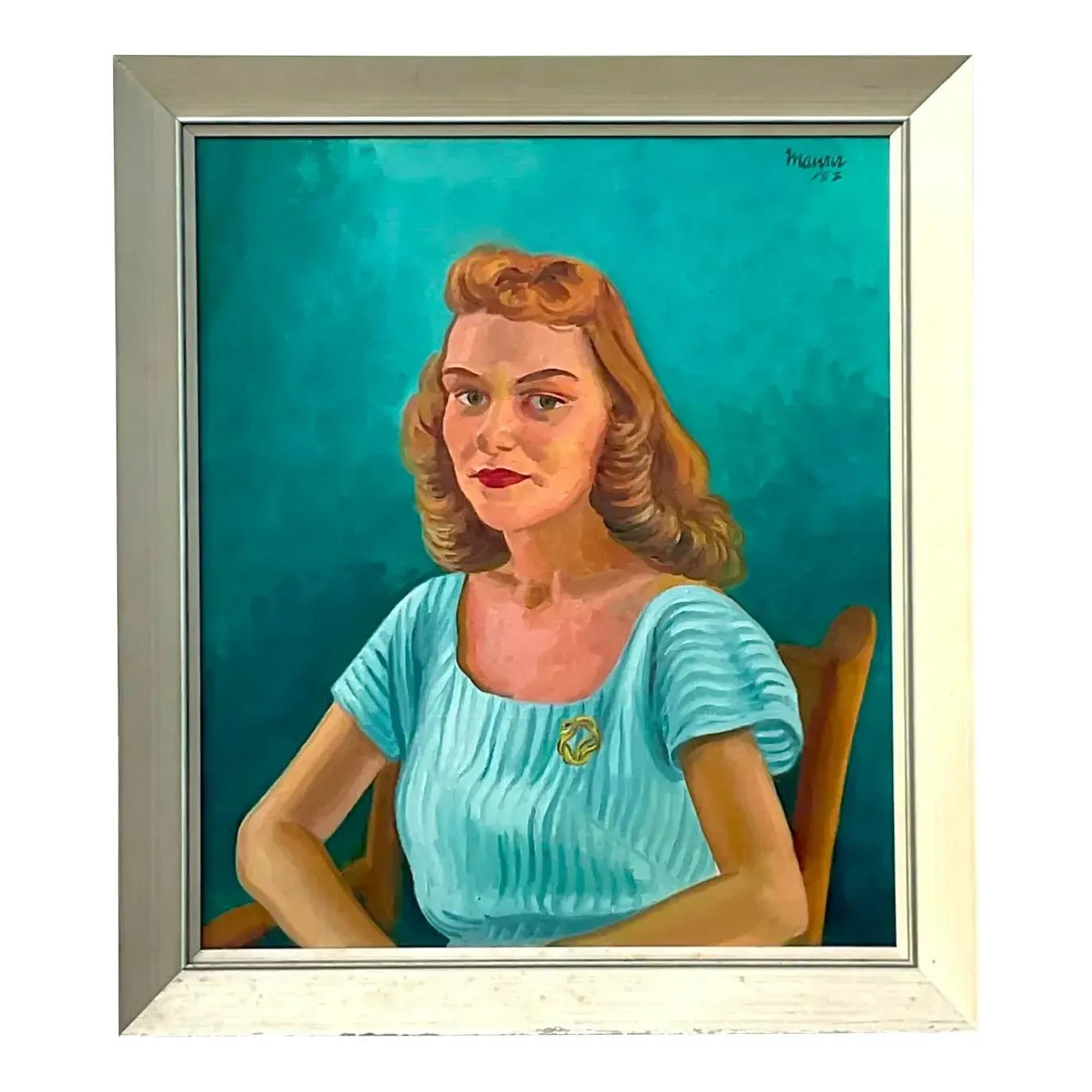 Vintage Boho 1952 Original Oil Portrait on Canvas — additional photo 1