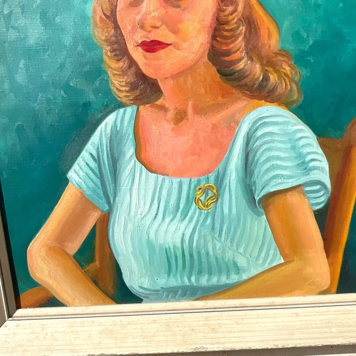 Vintage Boho 1952 Original Oil Portrait on Canvas — additional photo 2