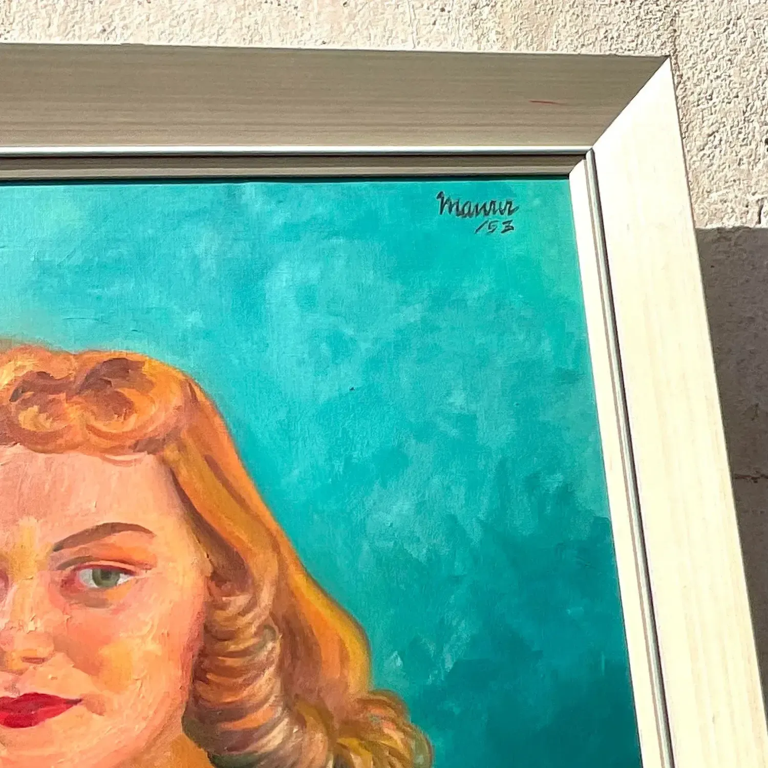 Vintage Boho 1952 Original Oil Portrait on Canvas — additional photo 3