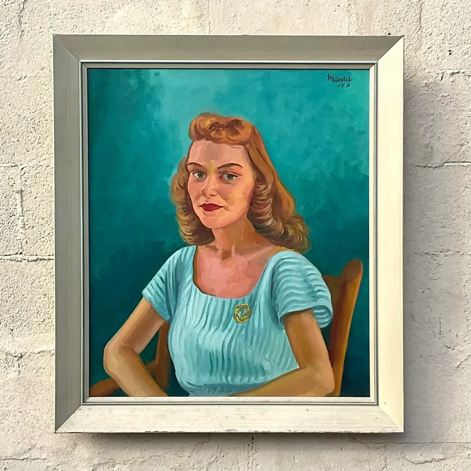 Vintage Boho 1952 Original Oil Portrait on Canvas — additional photo 4