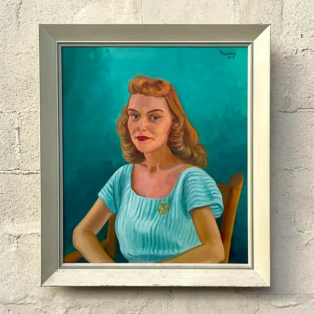 Vintage Boho 1952 Original Oil Portrait on Canvas — additional photo 5