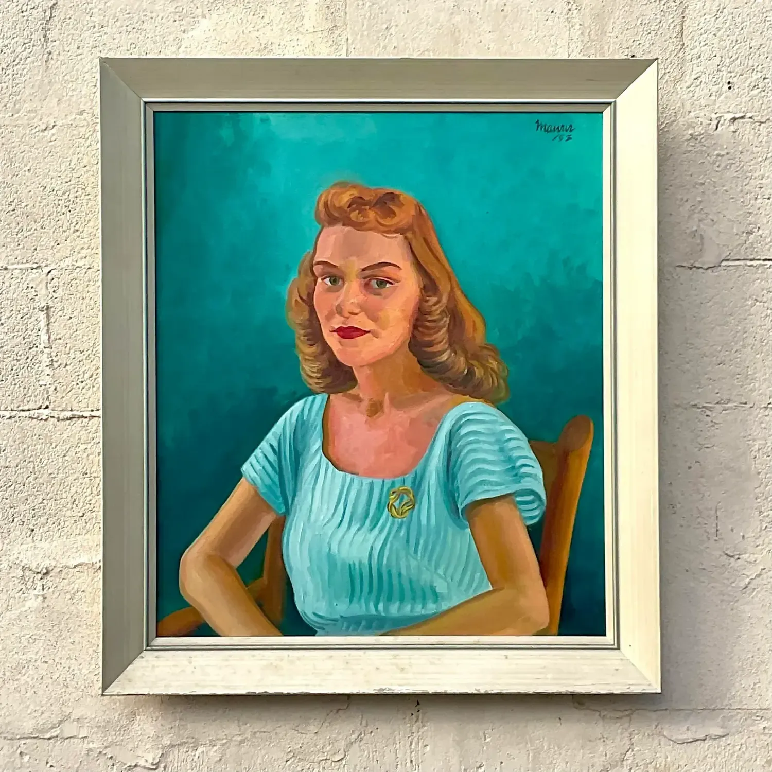 Vintage Boho 1952 Original Oil Portrait on Canvas — additional photo 7