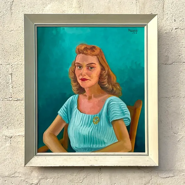Vintage Boho 1952 Original Oil Portrait on Canvas — additional photo 7