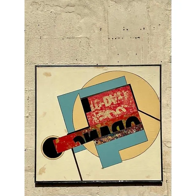 Vintage Boho 1960s Mixed Media Oil Painting on Canvas — additional photo 1