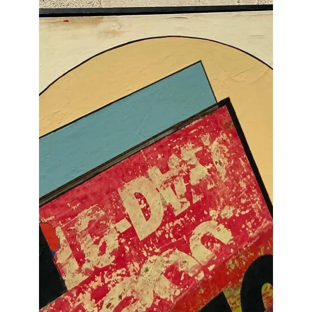 Vintage Boho 1960s Mixed Media Oil Painting on Canvas — additional photo 2