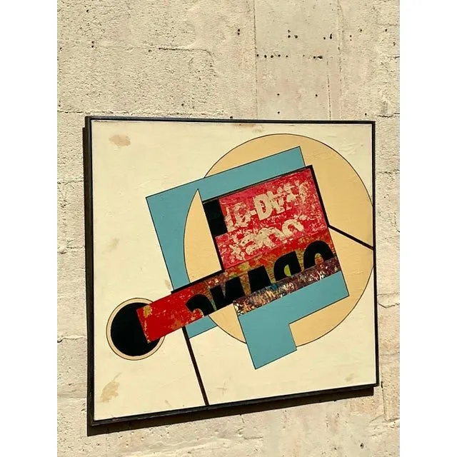 Vintage Boho 1960s Mixed Media Oil Painting on Canvas — additional photo 3