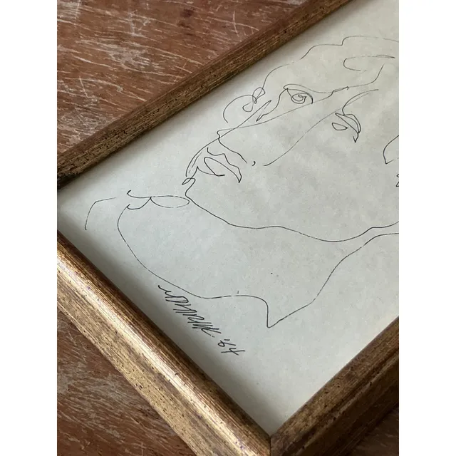 Vintage Boho 1960s Original Sketch of Man — additional photo 1