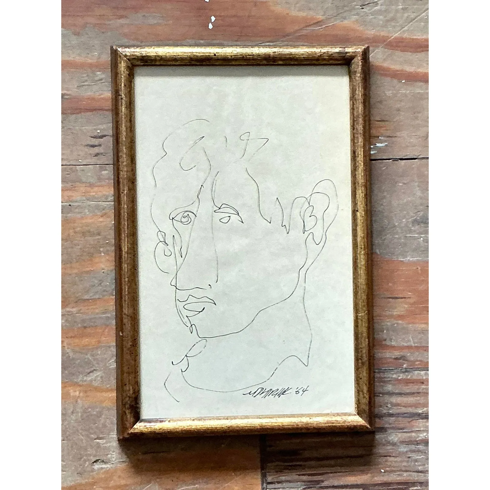 Vintage Boho 1960s Original Sketch of Man — additional photo 3