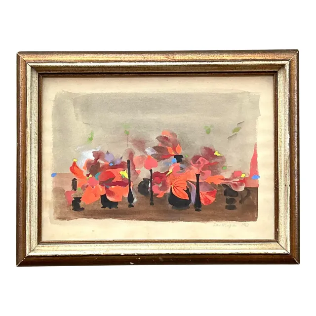 Vintage Boho 1963 Still Life Oil on Paper — additional photo 1