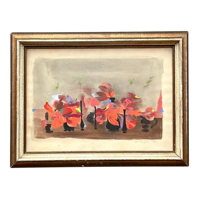 Vintage Boho 1963 Still Life Oil on Paper — additional photo 2