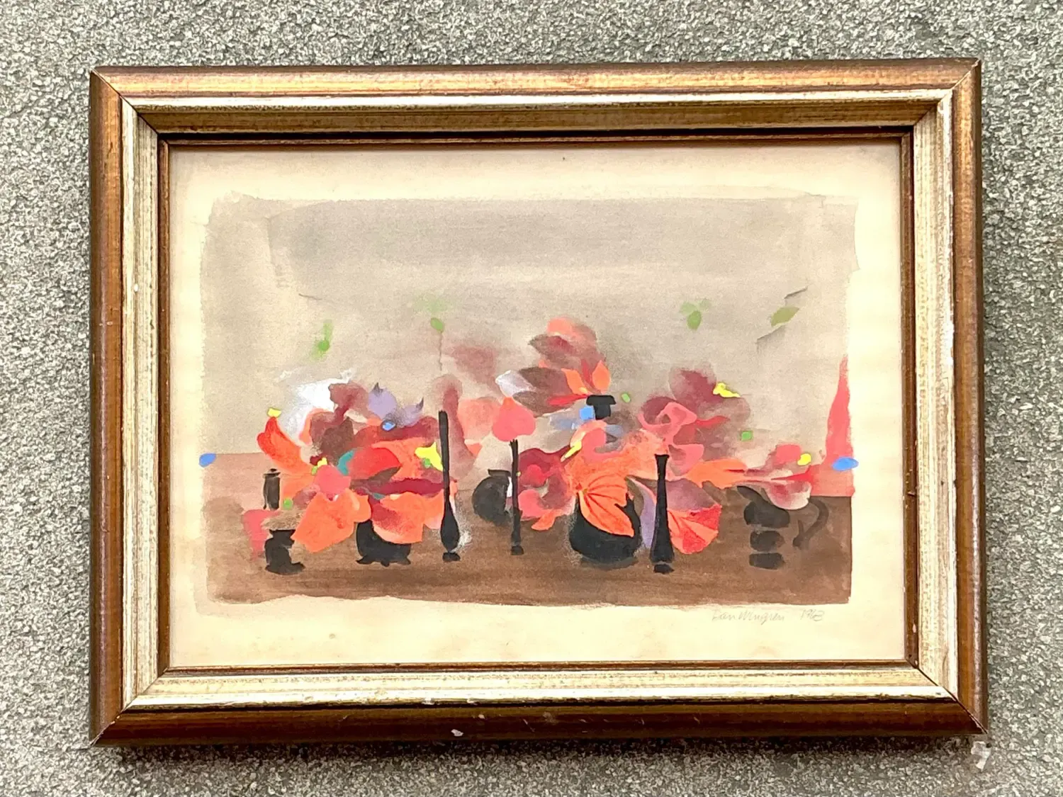 Vintage Boho 1963 Still Life Oil on Paper — additional photo 3