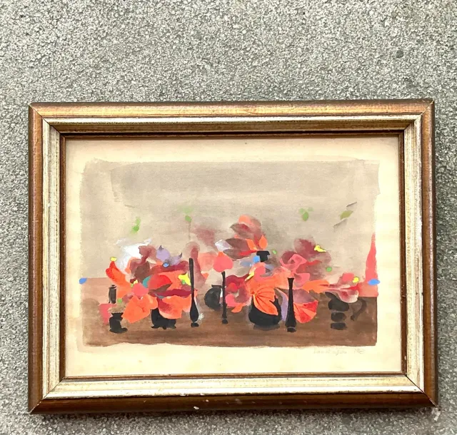 Vintage Boho 1963 Still Life Oil on Paper — additional photo 6