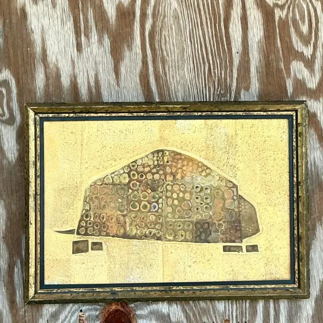 Vintage Boho 1964 Original Mixed Media Armadillo — additional photo 1