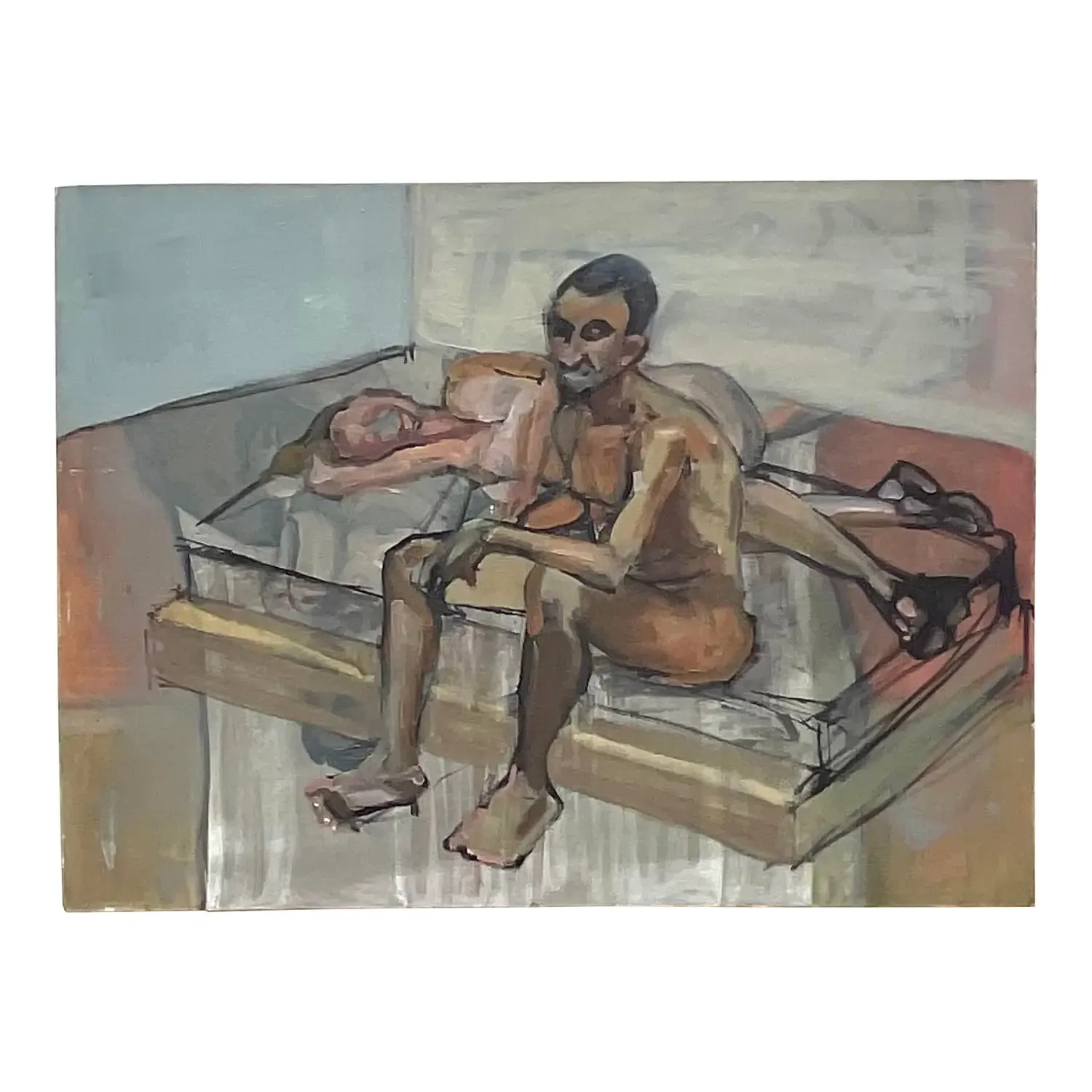 Vintage Boho 1968 Original Abstract Figural Oil on Canvas — additional photo 1