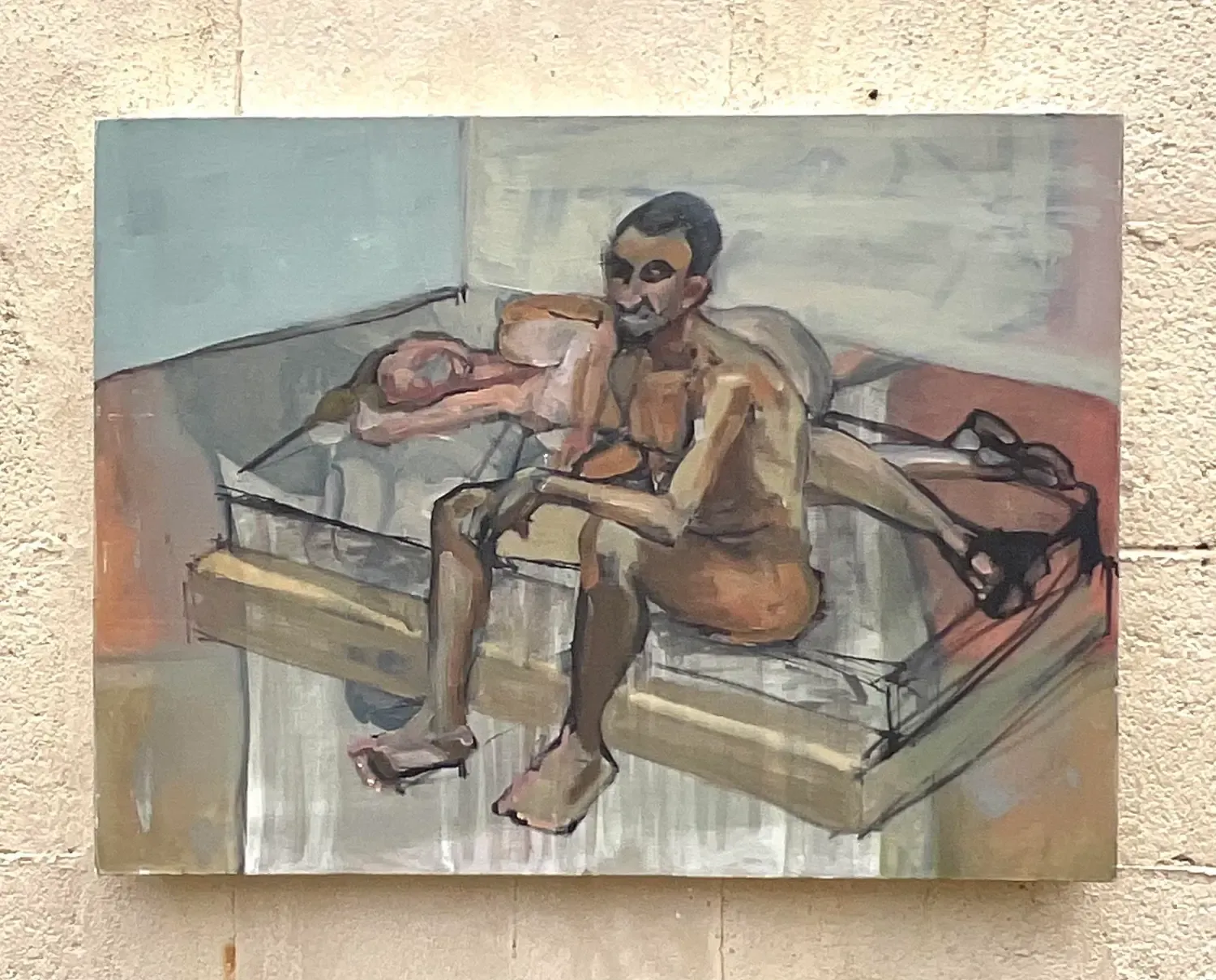 Vintage Boho 1968 Original Abstract Figural Oil on Canvas — additional photo 2