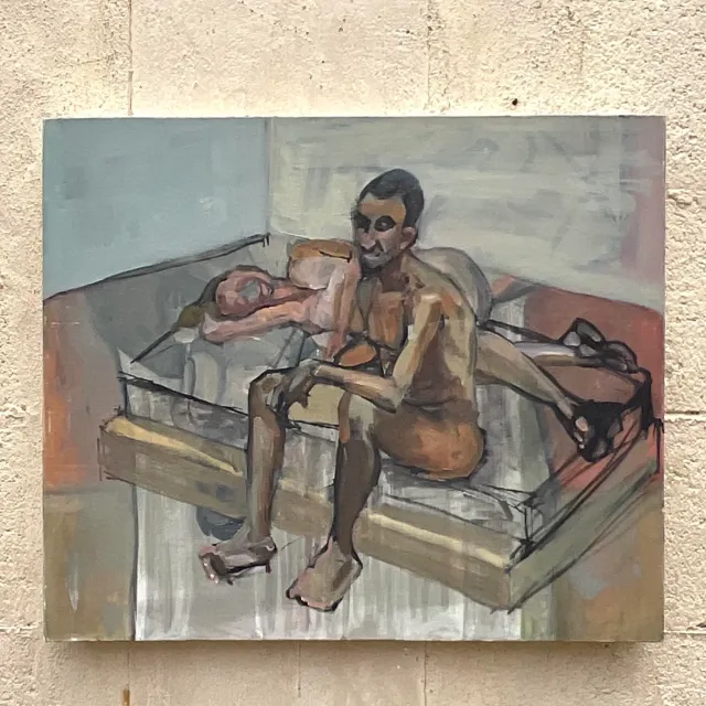 Vintage Boho 1968 Original Abstract Figural Oil on Canvas — additional photo 4
