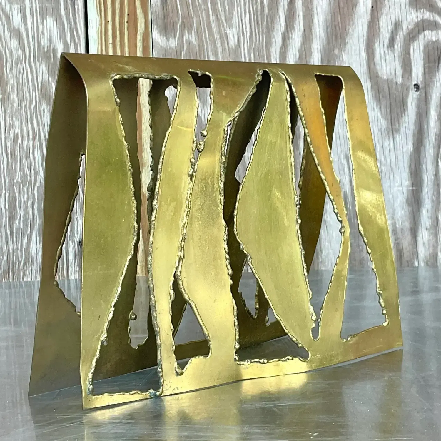 Vintage Boho 1969 Signed Torch Cut Brass Sculpture — additional photo 3