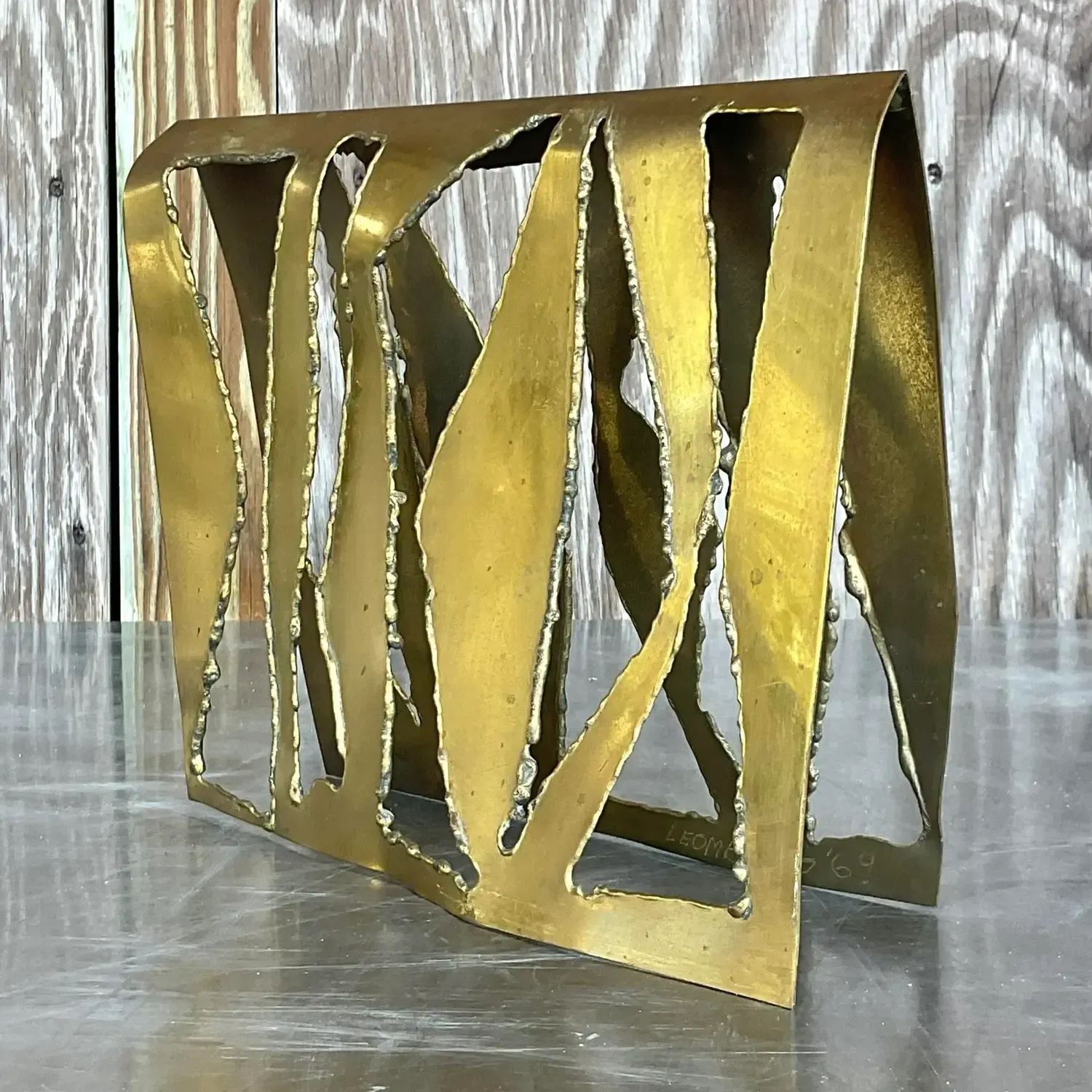 Vintage Boho 1969 Signed Torch Cut Brass Sculpture — additional photo 4