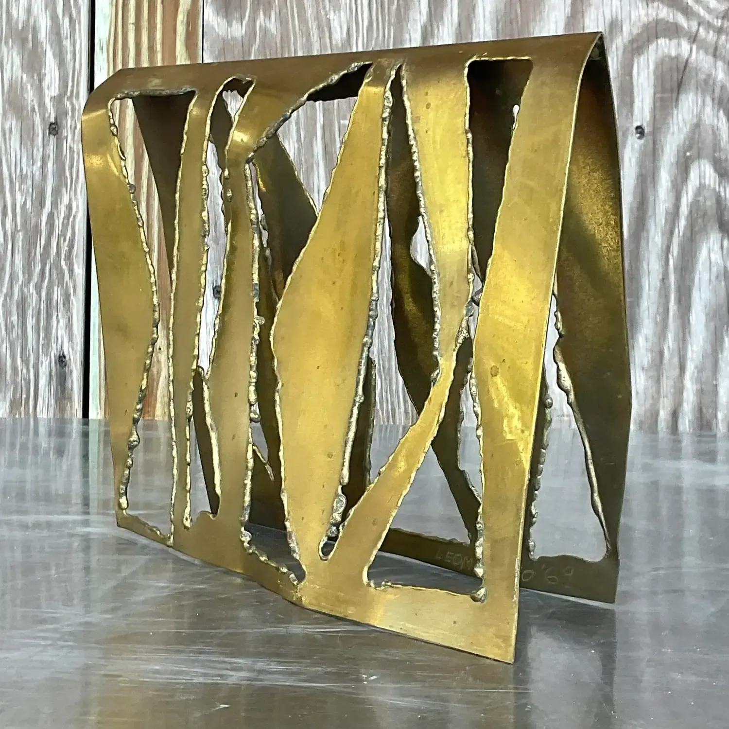 Vintage Boho 1969 Signed Torch Cut Brass Sculpture — additional photo 5