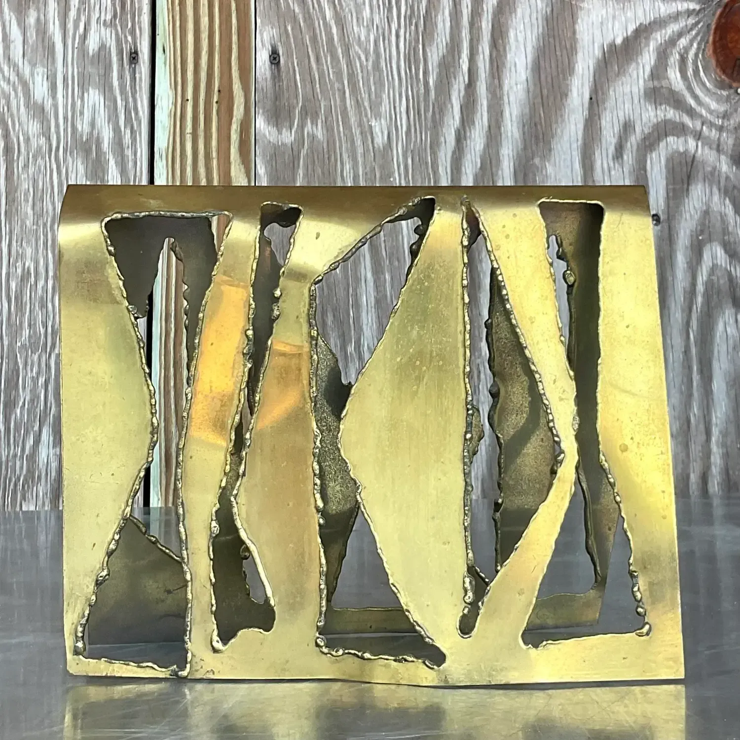 Vintage Boho 1969 Signed Torch Cut Brass Sculpture — additional photo 6