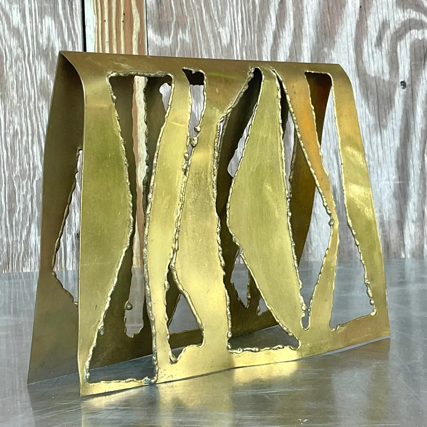 Vintage Boho 1969 Signed Torch Cut Brass Sculpture — additional photo 8