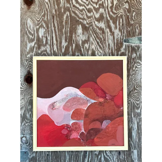 Vintage Boho 1970s Original Abstract Oil Painting on Canvas — additional photo 4