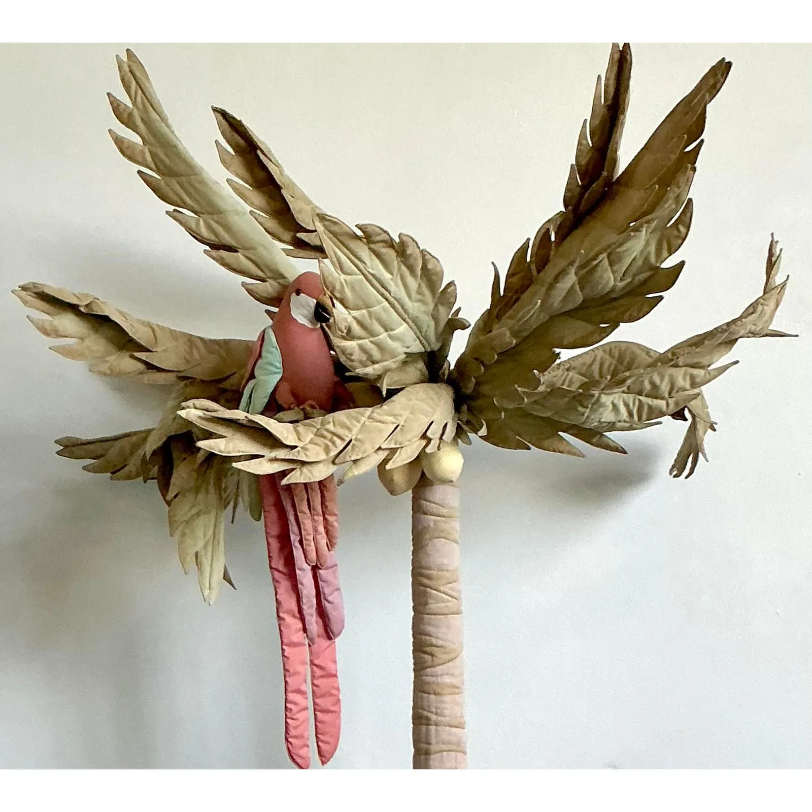 Vintage Boho 1980s Quilted Fabric Palm Tree With Parrot — additional photo 4