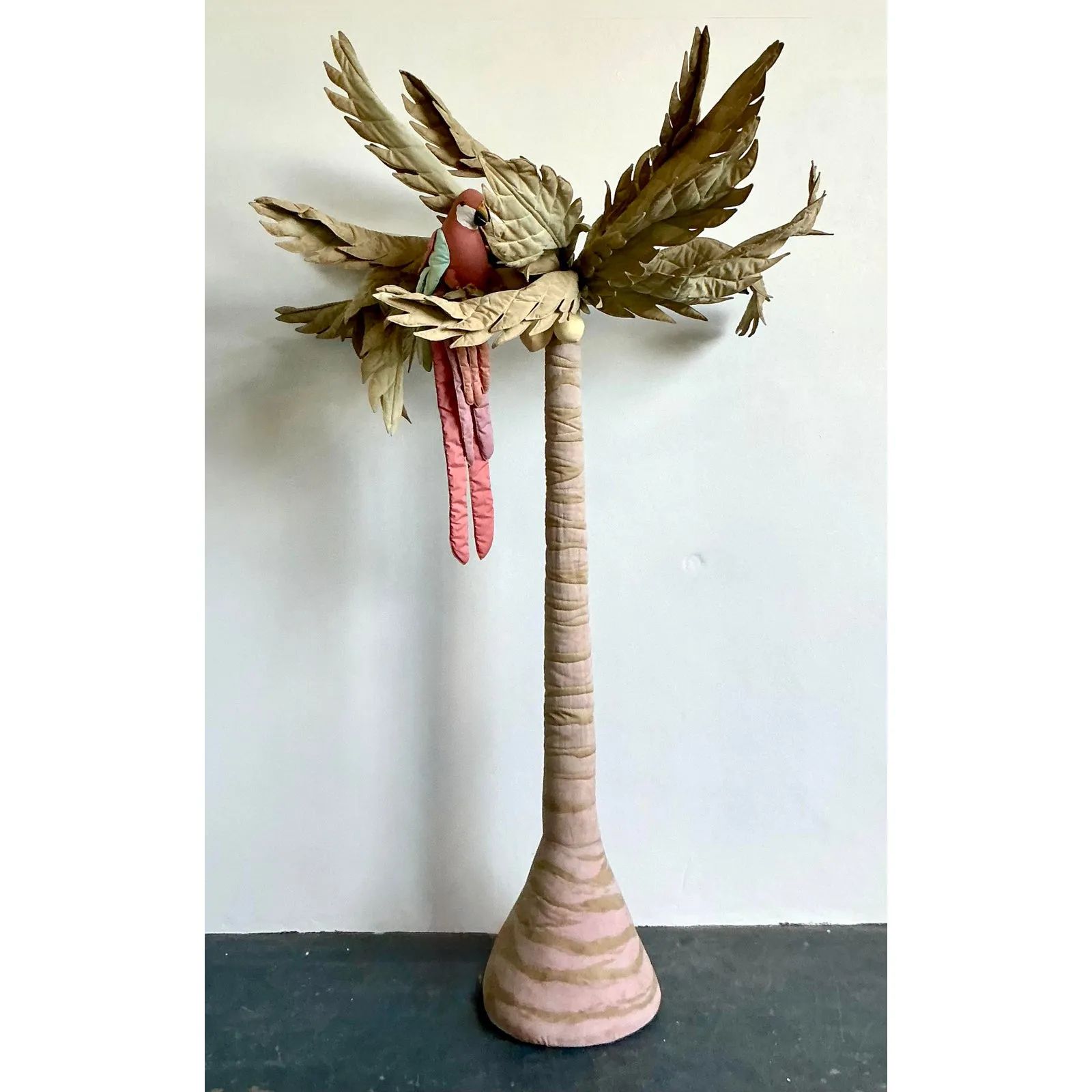 Vintage Boho 1980s Quilted Fabric Palm Tree With Parrot — additional photo 5