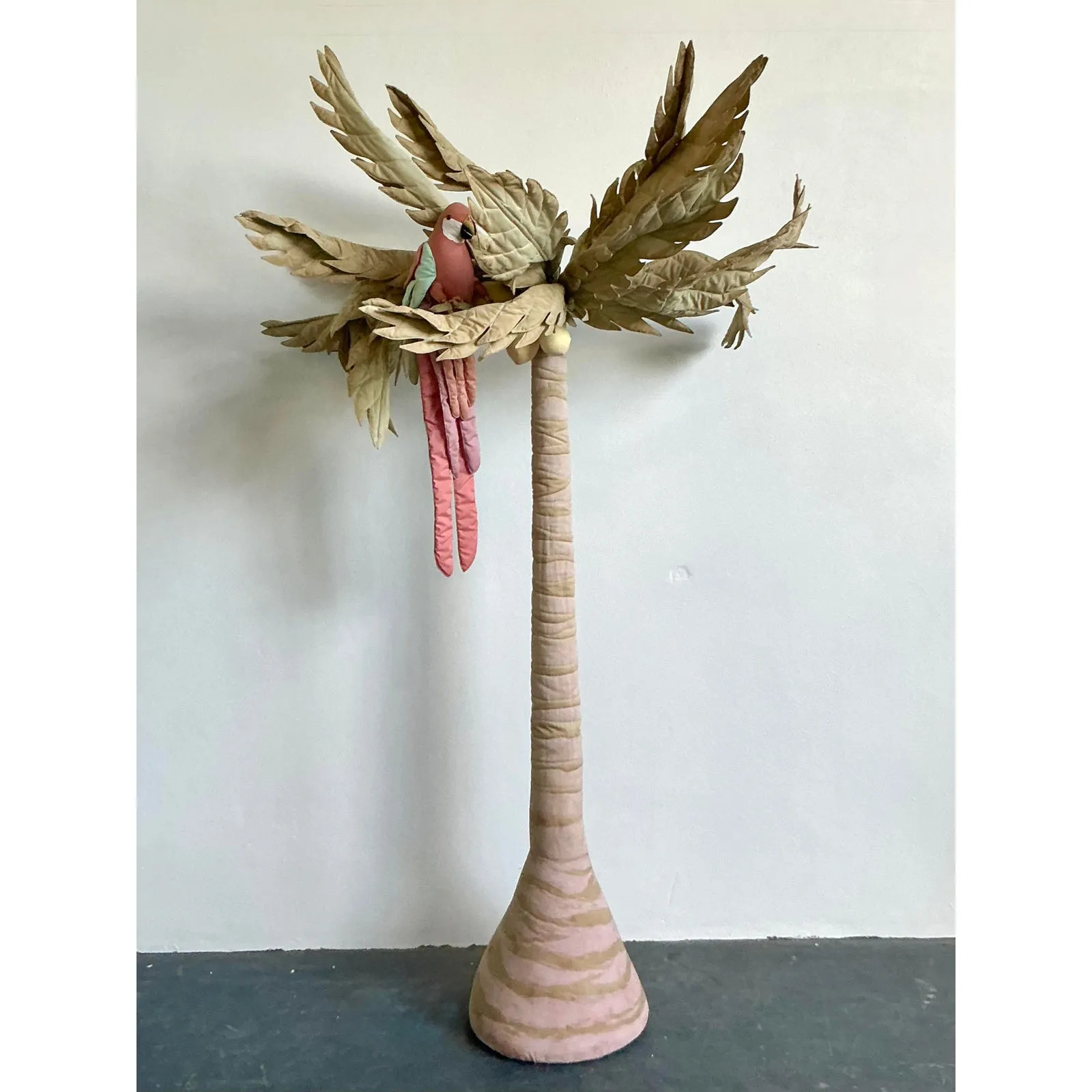 Vintage Boho 1980s Quilted Fabric Palm Tree With Parrot — additional photo 6