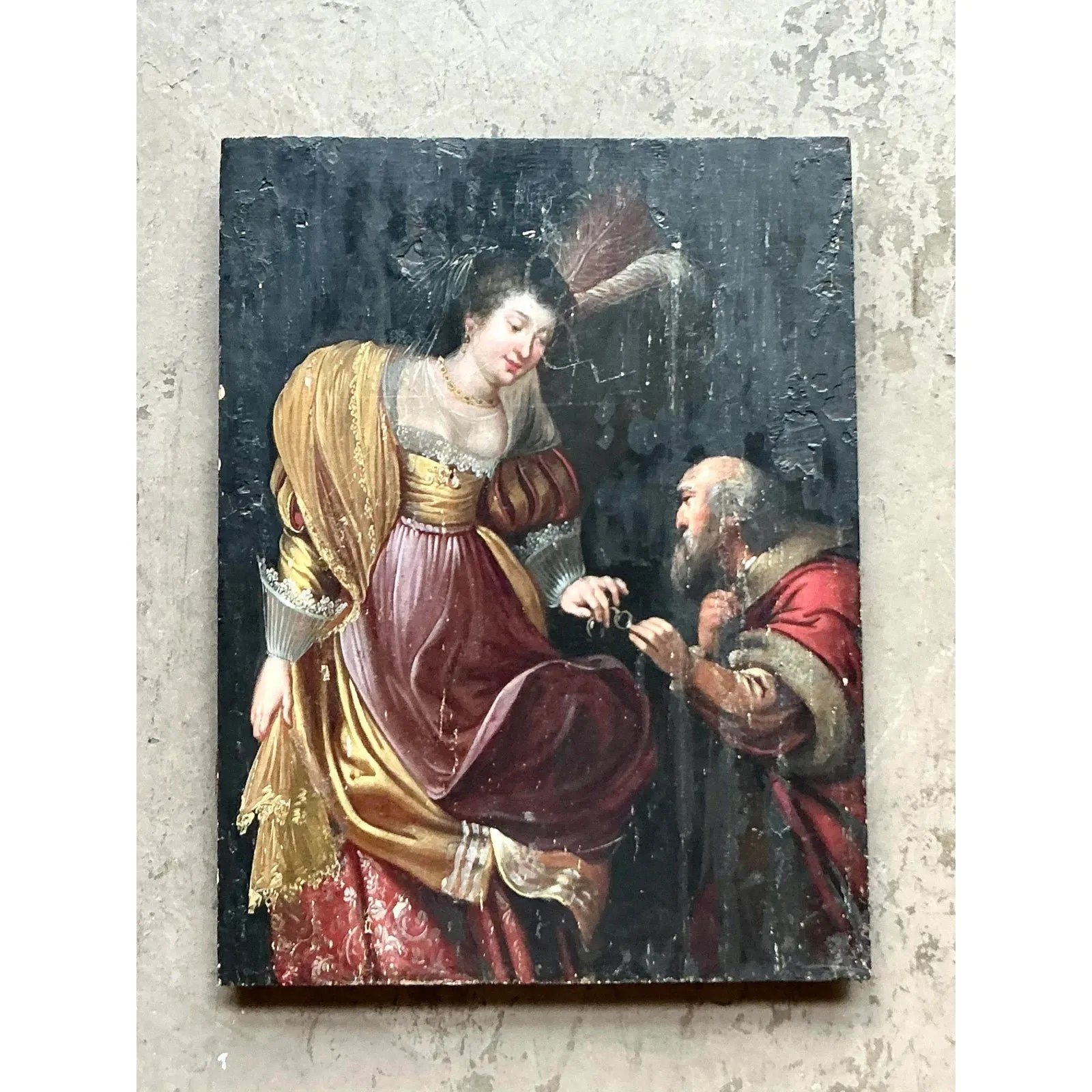 Vintage Boho 19th Century Figural Painting on Board - Oil Paint, 19W x 25.25H — additional photo 1
