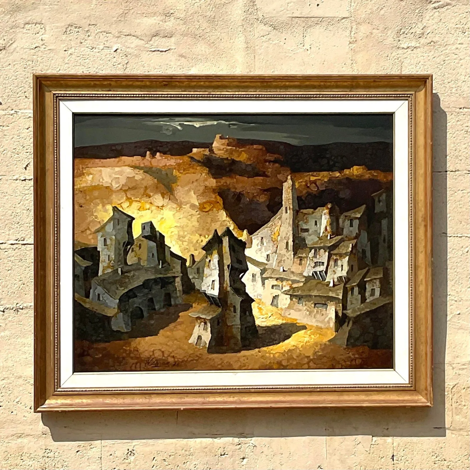 Vintage Boho 70s Original Abstract Oil Painting on Canvas Signed — additional photo 1