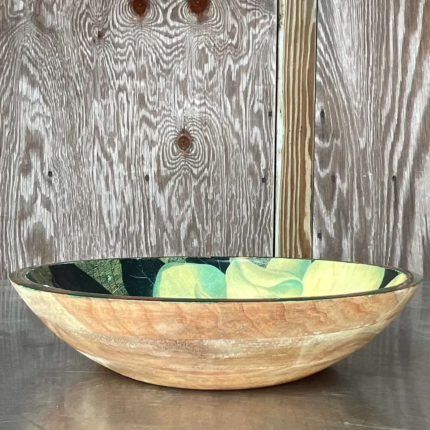 Vintage Boho 80s Lacquered Magnolia Bowl — additional photo 3