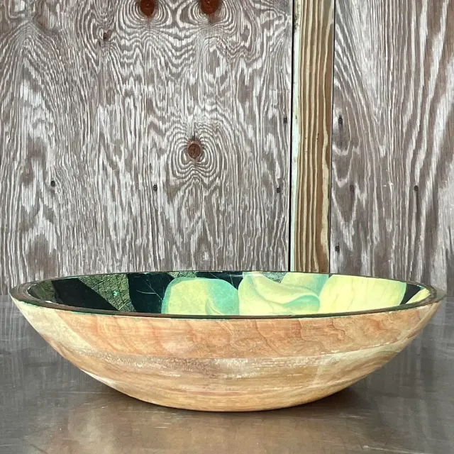 Vintage Boho 80s Lacquered Magnolia Bowl — additional photo 3