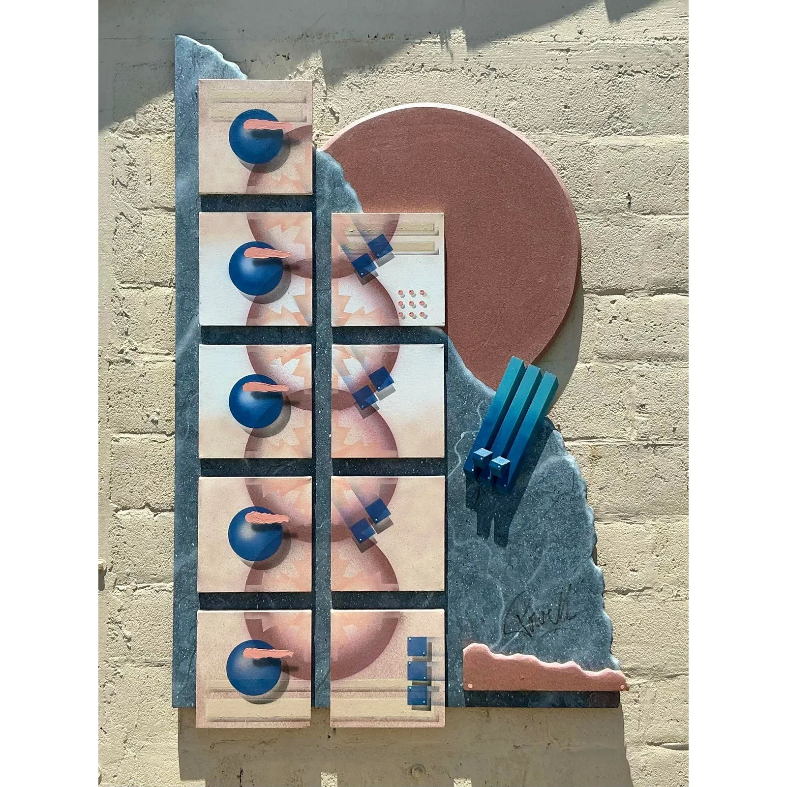 Vintage Boho 90s Abstract Geometric Mixed Media Wall Sculpture — additional photo 1