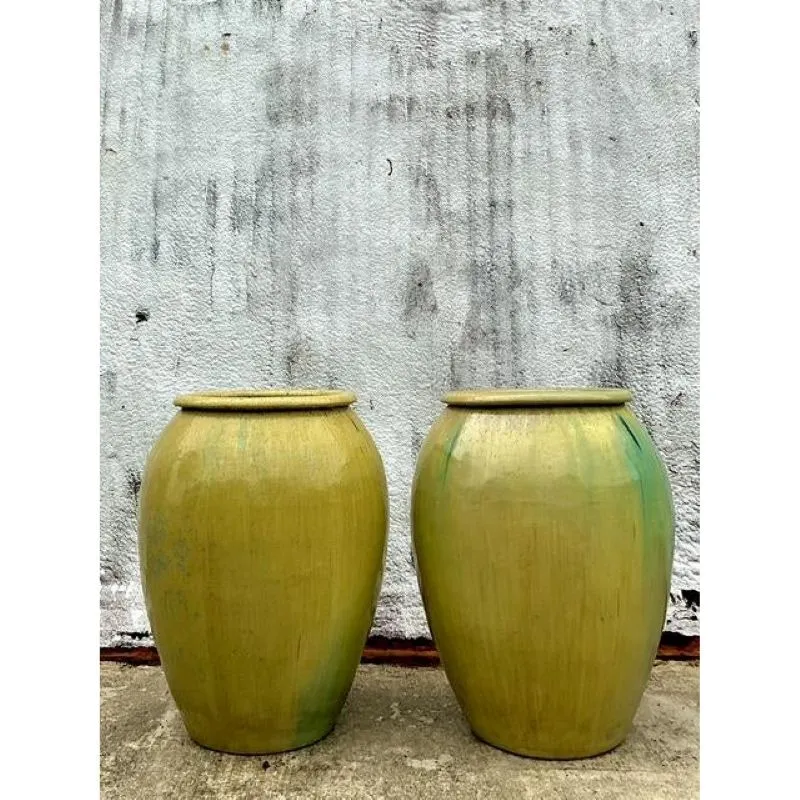 Vintage Boho a Monumental Glazed Ceramic Urns - A Pair — additional photo 1