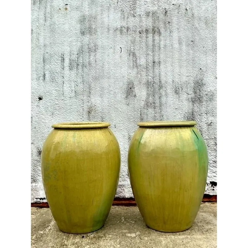 Vintage Boho a Monumental Glazed Ceramic Urns - A Pair — additional photo 2