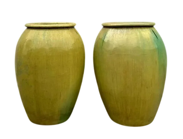 Vintage Boho a Monumental Glazed Ceramic Urns - A Pair