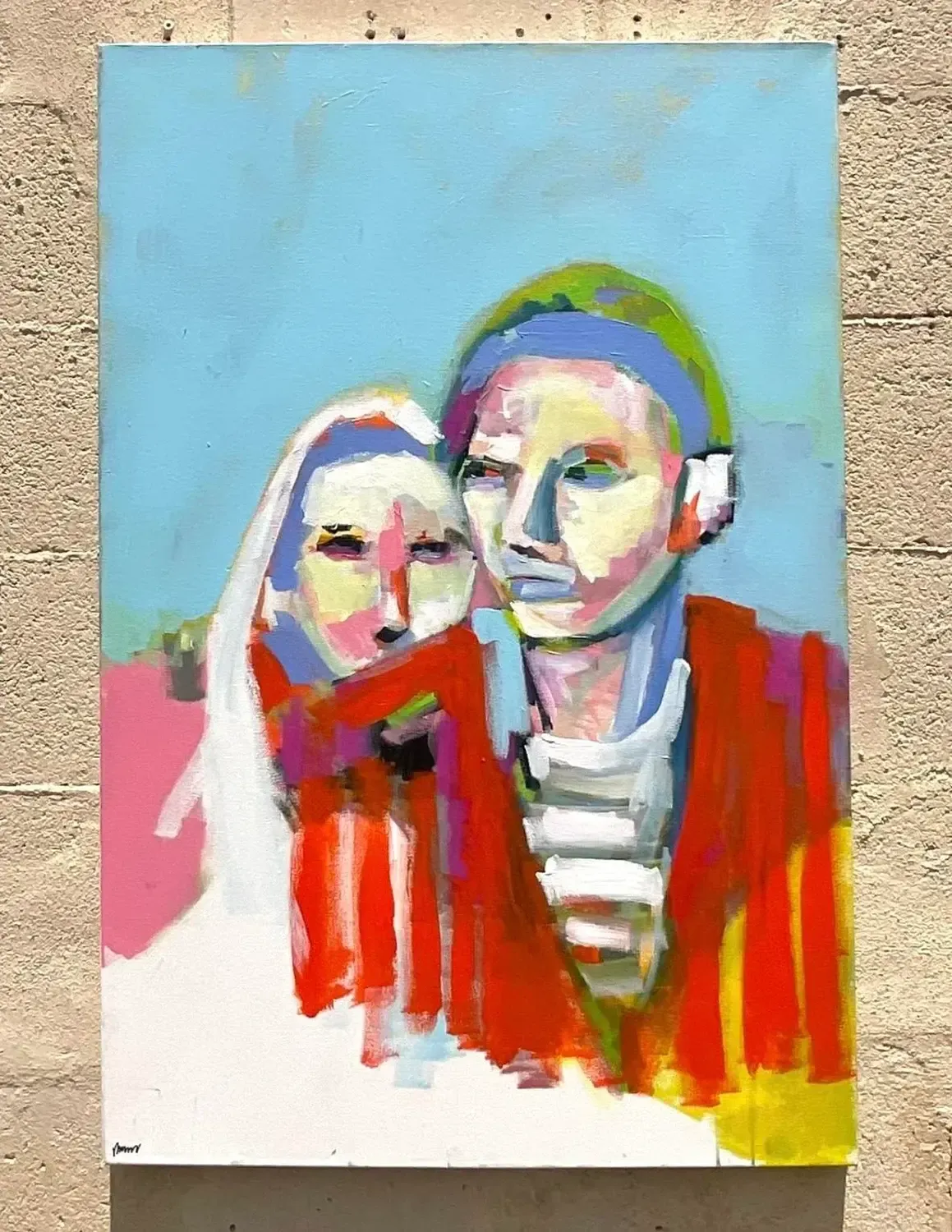 Vintage Boho Abstact Expressionist Figural Oil Painting on Canvas — additional photo 1